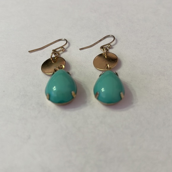 Turquoise and Gold-Tone Drop Dangle Earrings - Picture 5 of 9